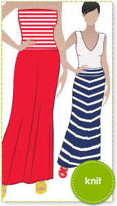 Imogen Knit Skirt Sewing Pattern By Style Arc - Maxi skirt with fold over waistband