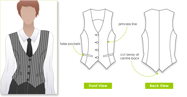 Chelsea Vest Sewing Pattern By Style Arc - Stylist vest with false pockets at front