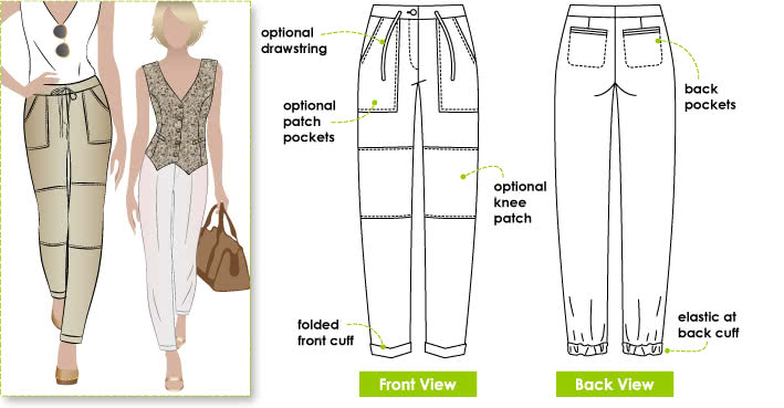 Jamie Pant Sewing Pattern By Style Arc - Casual pant with a great fit Interesting seam & cuff detail