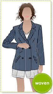 Janie Blazer Sewing Pattern By Style Arc - Relaxed double breasted jacket with two piece sleeves and welt pockets