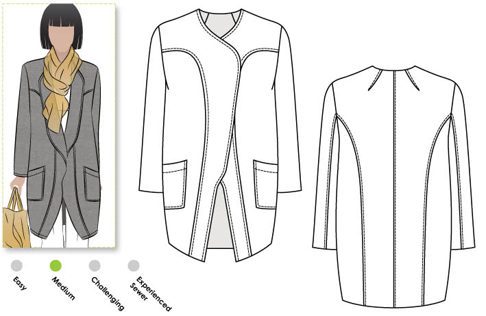Josephine Coat Sewing Pattern By Style Arc - Cocoon shaped collarless coat