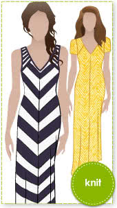 Jacinta Knit Dress Sewing Pattern By Style Arc - Maxi length dress with V-neck