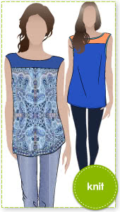 Judy Knit Top Sewing Pattern By Style Arc - Sleeveless tunic with yoke and side splits