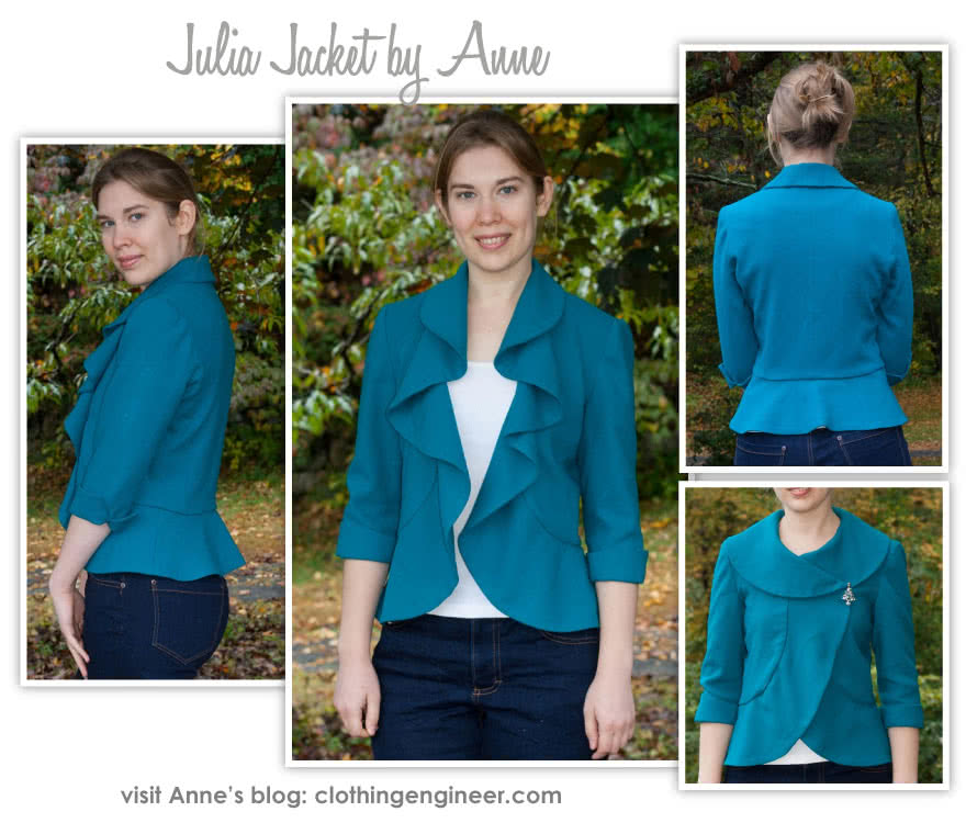 Julia Jacket Sewing Pattern By Anne And Style Arc - Fitted jacket with waterfall flounce