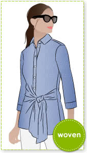 Juliet Woven Shirt Sewing Pattern By Style Arc - Stylish tie front shirt with ¾ sleeve