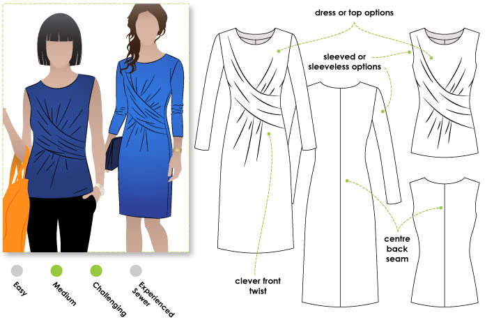 Kellie Jersey Dress / Top Sewing Pattern By Style Arc - A new twist on the drape dress/top