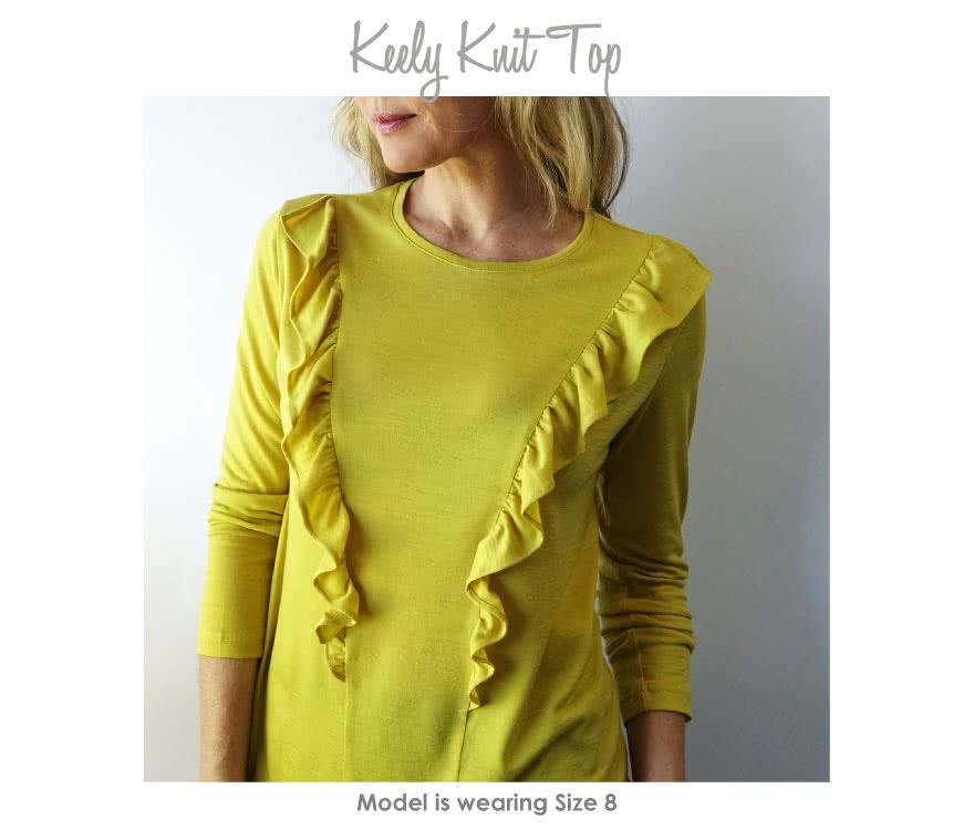 Keely Knit Top Sewing Pattern By Style Arc - Fashionable long sleeve “T” top with design lines and frills