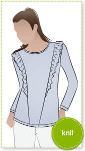 Keely Knit Top Sewing Pattern By Style Arc - Fashionable long sleeve “T” top with design lines and frills