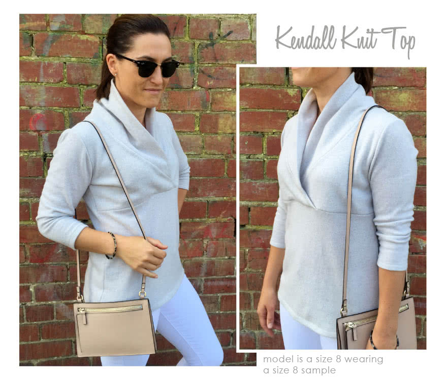 Kendall Knit Top Sewing Pattern By Style Arc - Cross-over shawl collar top with 7/8 length sleeves