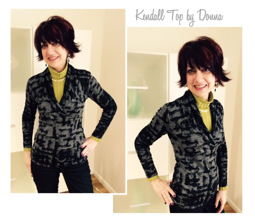 Kendall Knit Top Sewing Pattern By Donna And Style Arc - Cross-over shawl collar top with 7/8 length sleeves