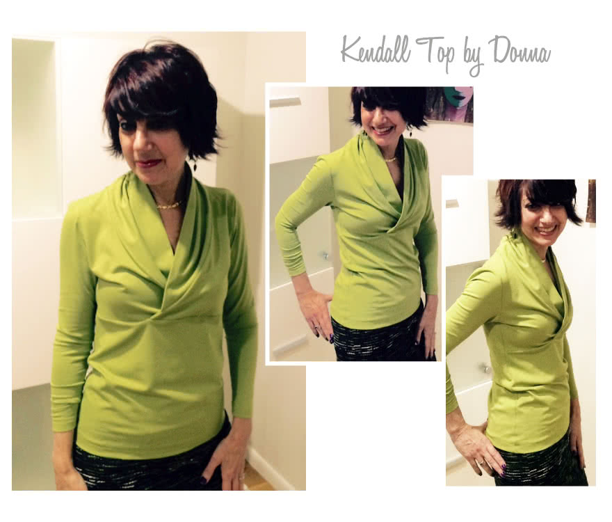 Kendall Knit Top Sewing Pattern By Donna And Style Arc - Cross-over shawl collar top with 7/8 length sleeves