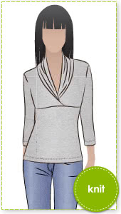 Kendall Knit Top Sewing Pattern By Style Arc - Cross-over shawl collar top with 7/8 length sleeves