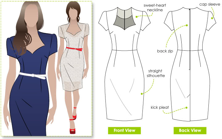 Layla Dress Sewing Pattern By Style Arc - Classic fitted cap sleeve dress with shaped neckline