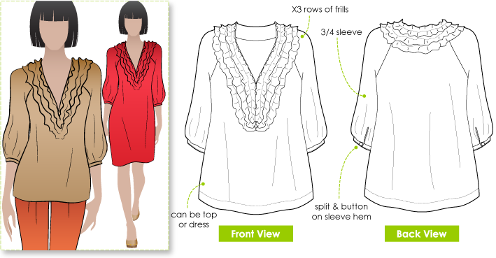 Lexley Blouse / Dress Sewing Pattern By Style Arc - Beautiful tunic/ dress designed to suit all sizes