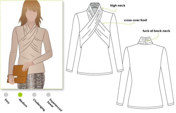 Lolita Knit Top Sewing Pattern By Style Arc - Gorgeous knit top with beautiful wrap collar