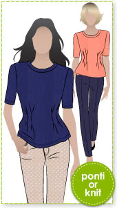 Lana Knit Peplum Top Sewing Pattern By Style Arc - Knit top with inverted front and back tucks