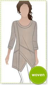 Lani Woven Tunic Sewing Pattern By Style Arc - Gorgeous tunic with asymmetrical design lines and ¾ sleeves