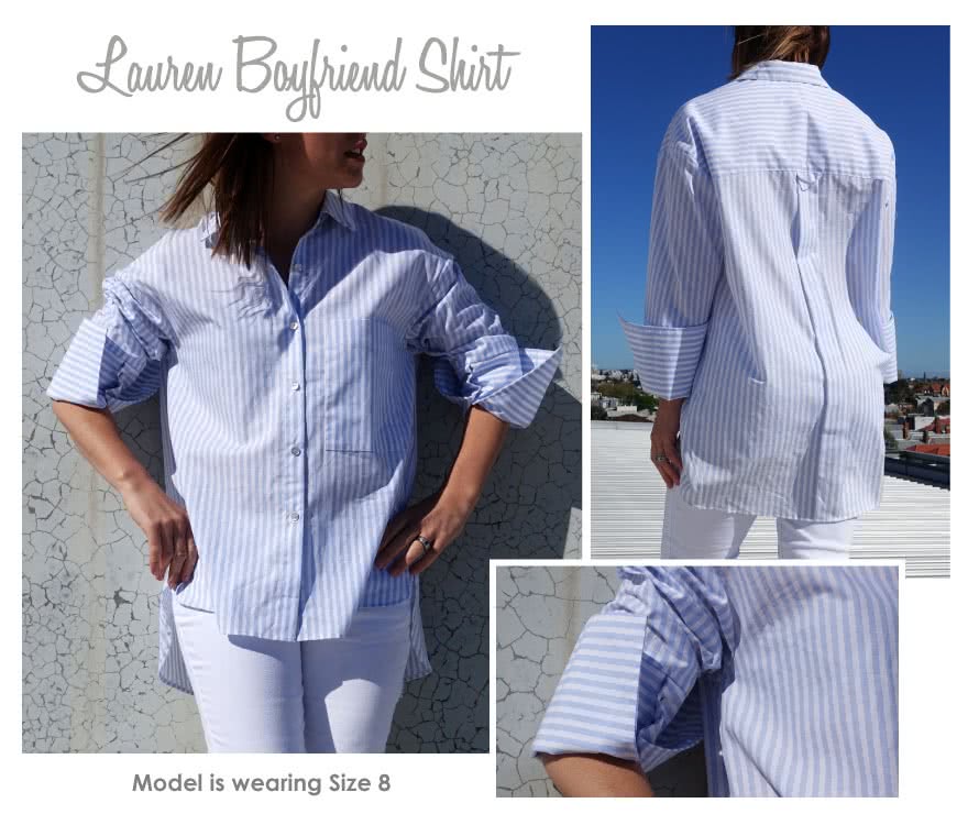 Lauren Boyfriend Shirt Sewing Pattern By Style Arc - Oversized shirt with sleeve interest