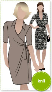 Lea Knit Wrap Dress Sewing Pattern By Style Arc - New wrap dress with collar and elbow length sleeve