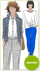 Lola Pant Sewing Pattern By Style Arc - Casual elastic waist pant with pockets & back hem detail