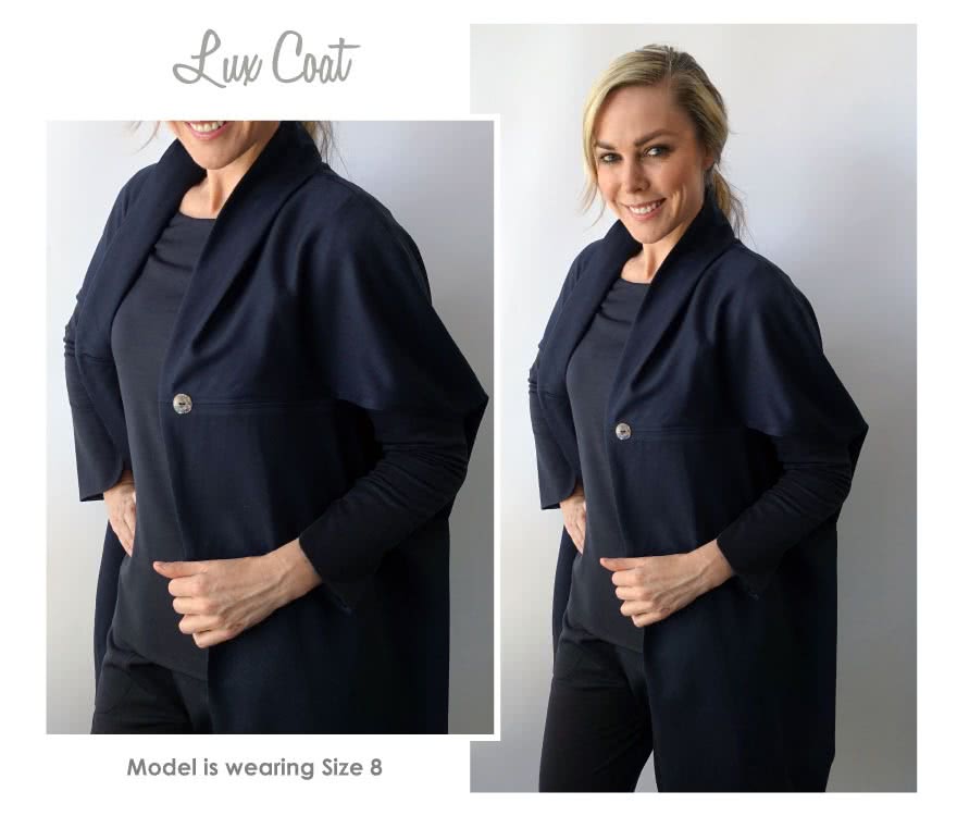 Lux Coat Sewing Pattern By Style Arc - Slightly over sized sleeveless coat with a shawl collar