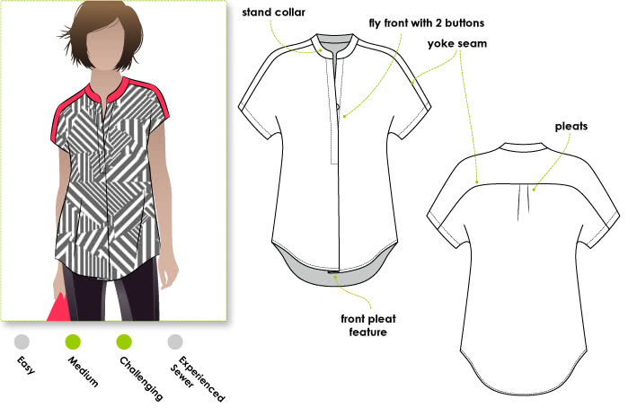 Maggie Shirt Sewing Pattern By Style Arc - Sophisticate shirt with “Magyar” sleeve