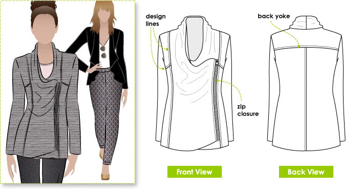 Marie Jacket Sewing Pattern By Style Arc - Fashionable knit jacket with zip closure