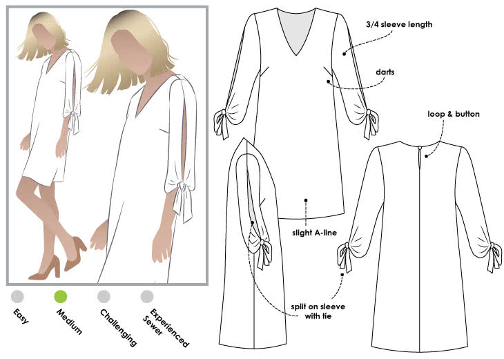 Marilyn Dress Sewing Pattern By Style Arc - Elegant but simple Split sleeve dress