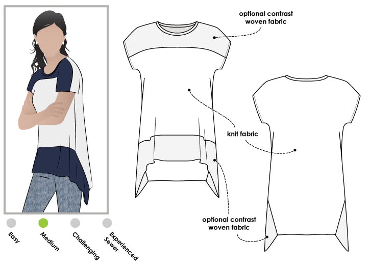 Maris Top Sewing Pattern By Style Arc - Pull on top with interesting hem line and front yoke