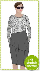 Maisie Designer Dress Sewing Pattern By Style Arc - Designer dress in a knit and stretch woven combination