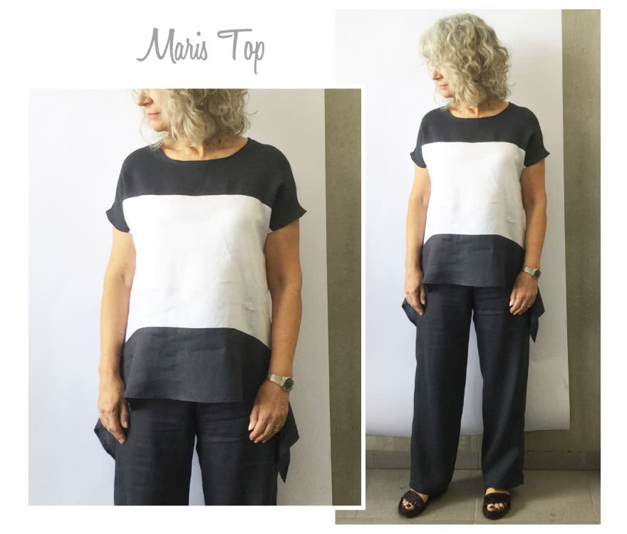 Maris Top Sewing Pattern By Style Arc - Pull on top with interesting hem line and front yoke