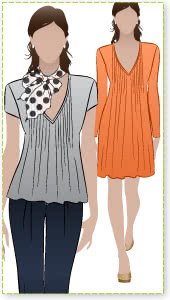 Milly Knit Dress / Top Sewing Pattern By Style Arc - Tuck front Dress/Top with long or short sleeves
