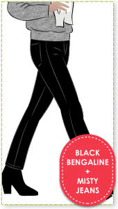 Misty Jeans + Black Bengaline Sewing Pattern Fabric Bundle By Style Arc - Misty Jeans pattern + Black bengaline fabric bundle