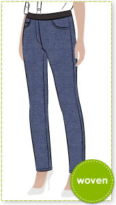 Misty Stretch Pull-On Jean Sewing Pattern By Style Arc - Stretch denim slim leg jean with an elastic waist for comfort