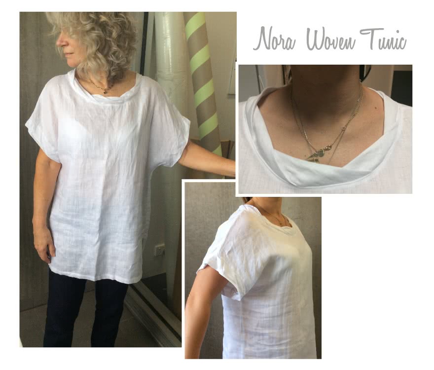 Nora Woven Tunic / Dress Sewing Pattern By Style Arc - Tunic in two lengths featuring a twisted neck and extended shoulder line