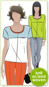 Olive Spliced Tee Sewing Pattern By Style Arc - New look square spliced T-Top