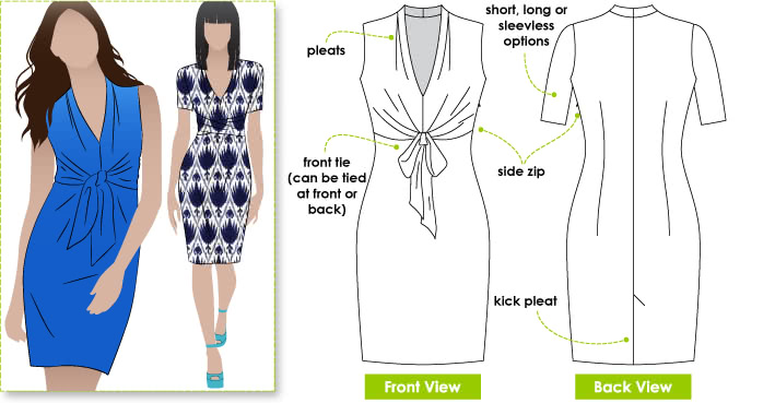 Pamela Dress Sewing Pattern By Style Arc - Great tie front woven dress with interesting neckline