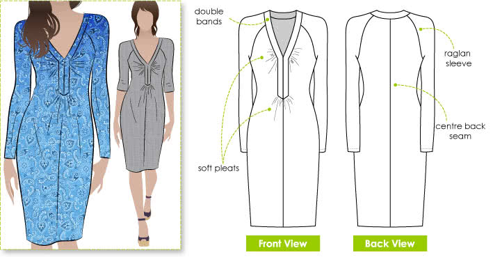 Paula Jersey Dress Sewing Pattern By Style Arc - Flattering jersey slip on dress with raglan sleeve