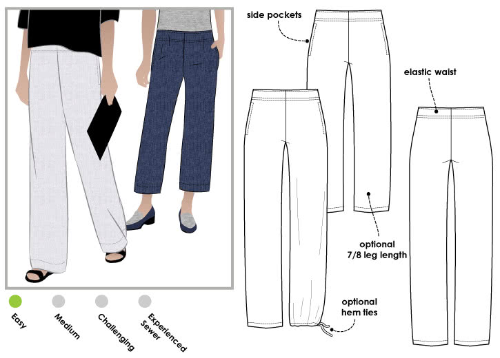 Peta Pant Sewing Pattern By Style Arc - Great pull on pant with beautiful leg shape