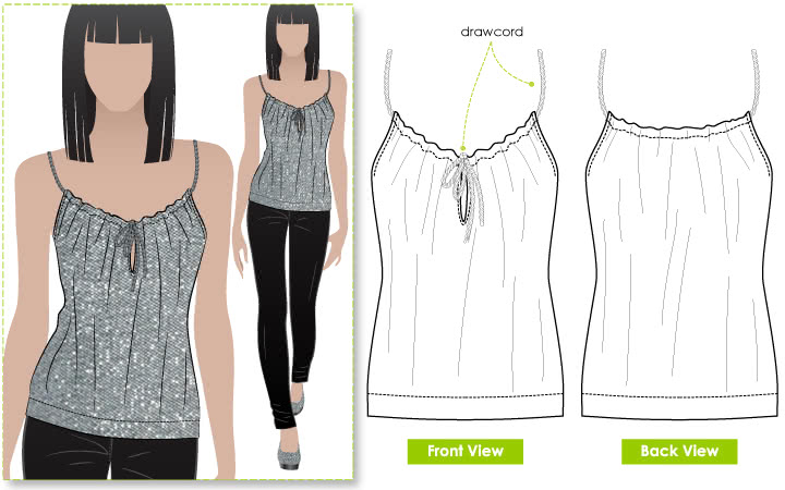 Posh Top Sewing Pattern By Style Arc - Great top featuring cord drawstring shoulder straps and keyhole front opening