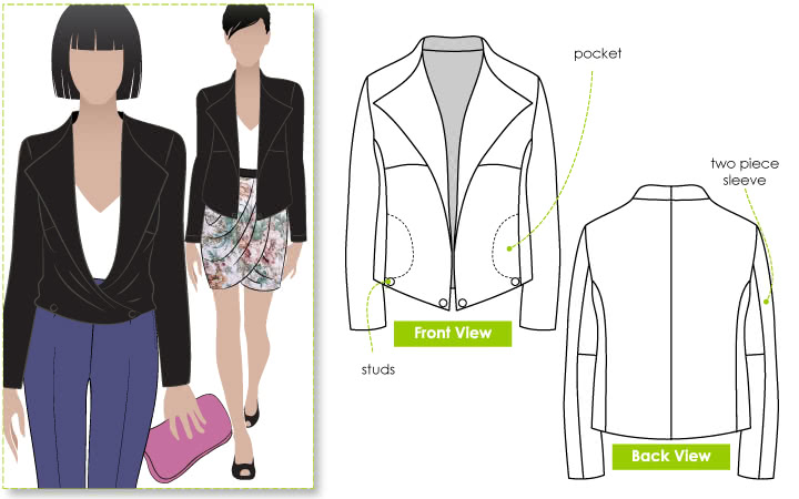 Prinnie Crop Jacket Sewing Pattern By Style Arc - Easy to wear casual cropped jacket