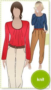 Pleated Pia Top Sewing Pattern By Style Arc - Long sleeve top with pleated neck line