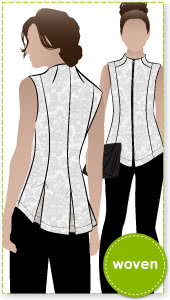 Poppy Zip Front Top Sewing Pattern By Style Arc - Zip front top with a slightly raised neckline, front zip and back pleats