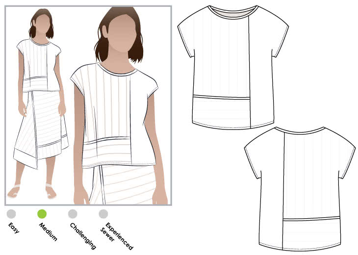 Quinn Woven Top Sewing Pattern By Style Arc - Square cut panelled top with extended shoulder line