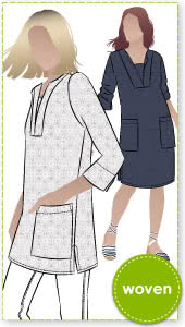 Roslyn Tunic Dress Sewing Pattern By Style Arc - Shift Tunic/Dress with an interesting pocket, yoke and sleeve detail