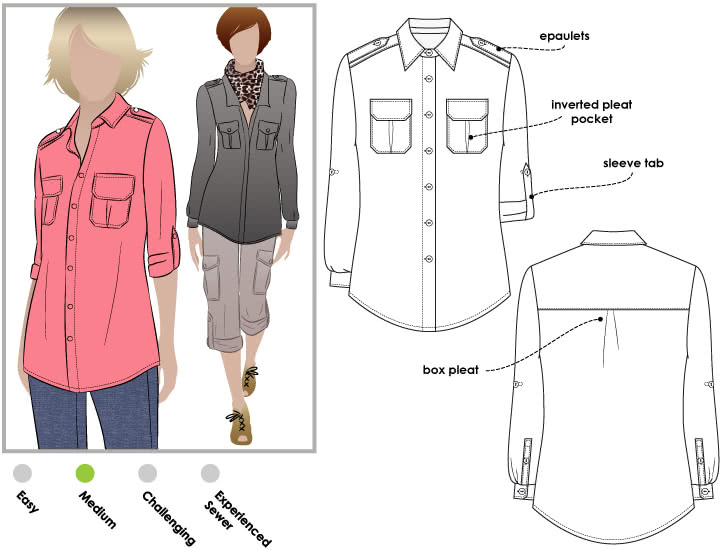 Safari Sam Overshirt Sewing Pattern By Style Arc - Safari-style shirt with roll-up sleeve