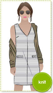 Sia Knit Dress Sewing Pattern By Style Arc - Sleeveless shift dress with front and back "V" neck.