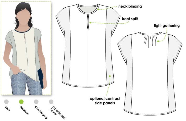 Sian Combo Top Sewing Pattern By Style Arc - Versatile over top in knit or woven fabric