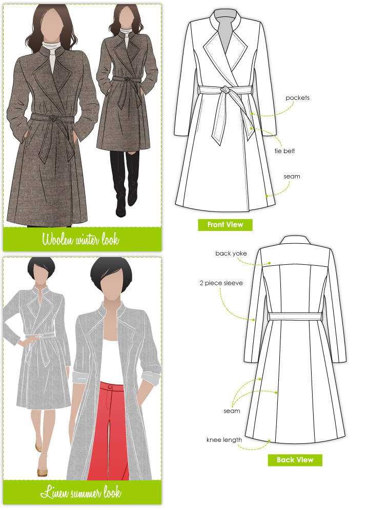 Stella Coat Sewing Pattern By Style Arc - Luxurious, versatile, easy to wear wrap coat