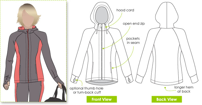 Sunday Zip Jacket Sewing Pattern By Style Arc - Designer zip front hooded walking jacket